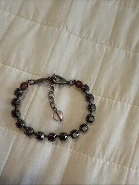 Sabika Deep Garnet Faceted Bead Bracelet with Heart Charm